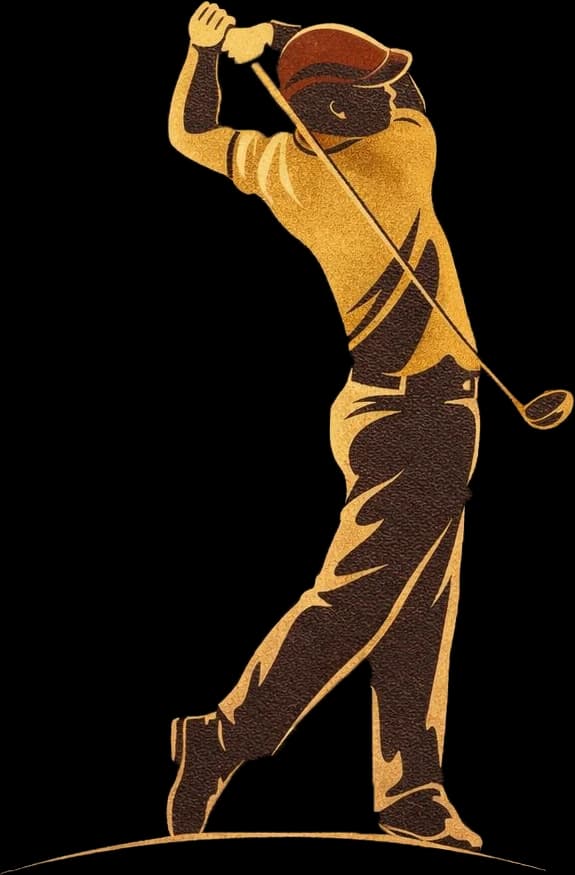 Woodcut illustration of a golfer at the end of his swing, the emblem of the Alte Gutsscheune